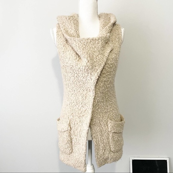 Miss Me Jackets & Blazers - Miss me tan wool vest cowl neck hooded size small button pockets